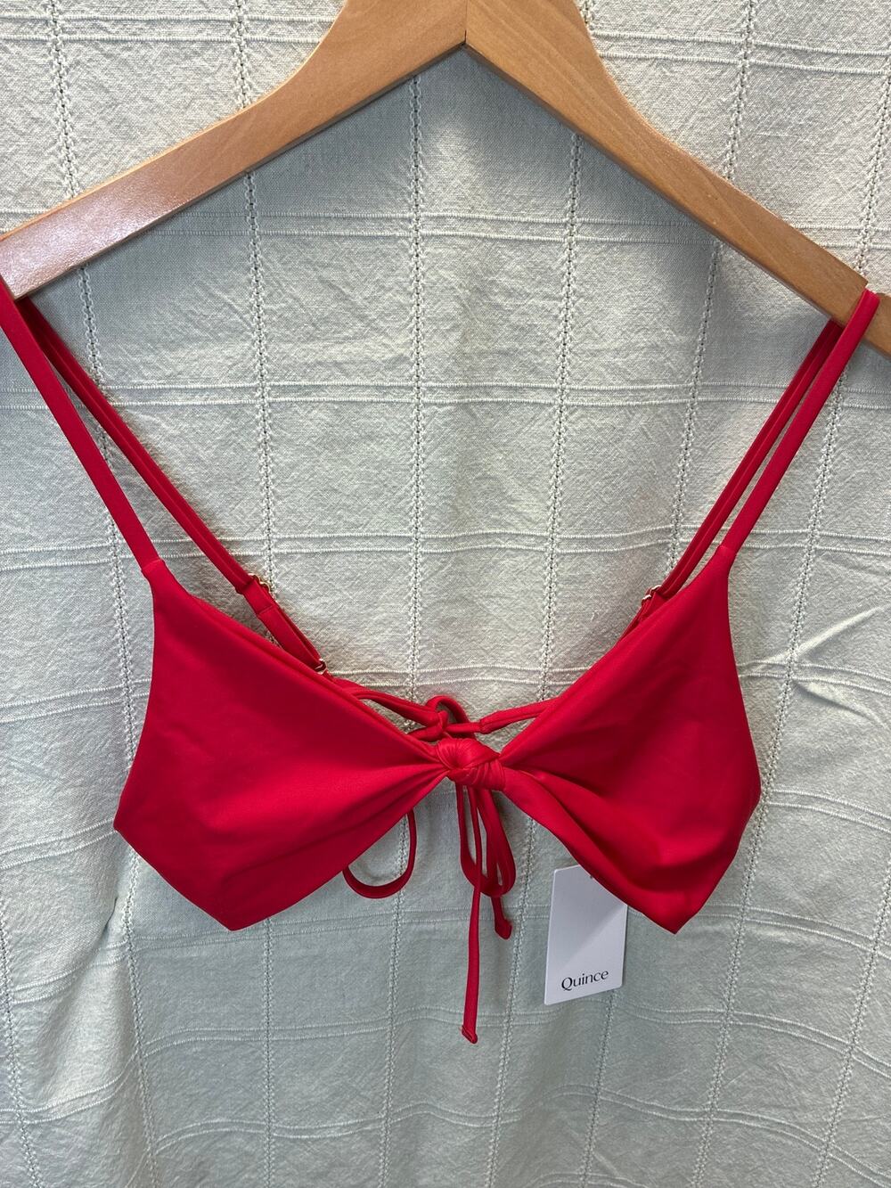 Quince Italian Knotted Triangle Bikini Top Cherry Red Size XL UPF 50 New